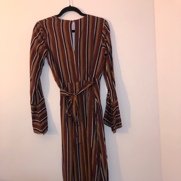 Appleton Rust Red Striped Long Sleeve Wrap Midi Dr - Picture 6 of 7